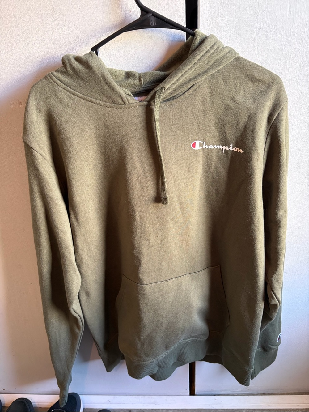 Champion Olive Green Crewneck Hoodie with Script Logo